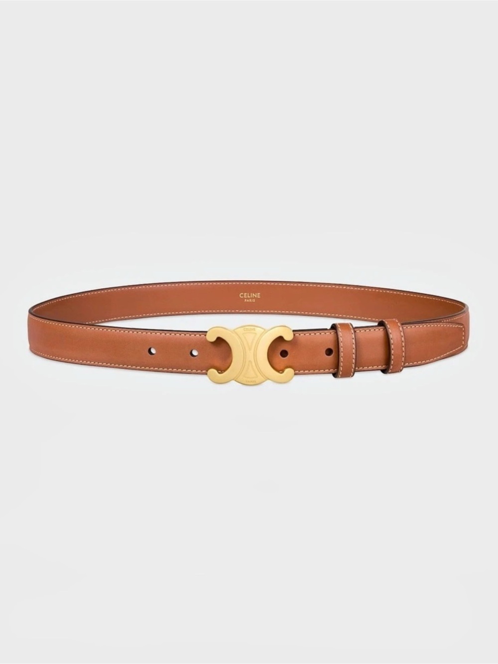 Celine Medium Triomphe Belt in Calfskin Brown & Gold Size 95